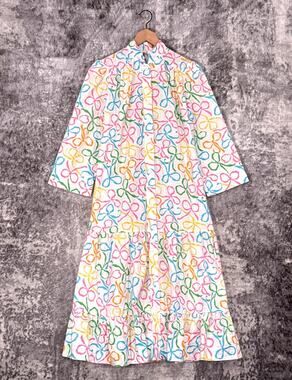 Vintage David Brown Dress Small Womens Pink Pastel Pattern Collared Button Midi